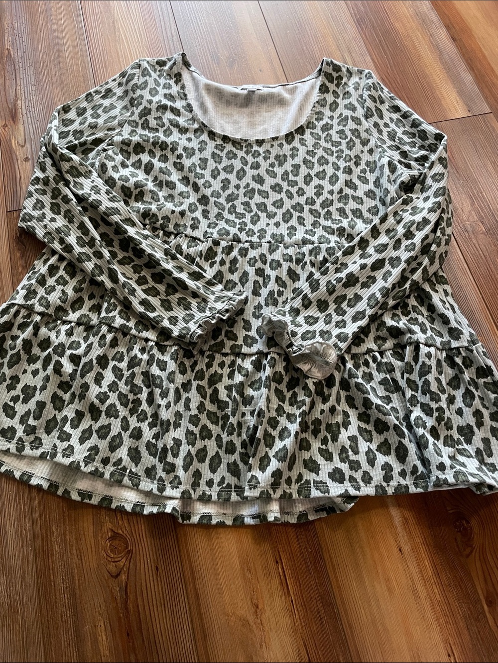 love, Fire Olive and Cream Leopard Tiered Long-Sleeve Tunic